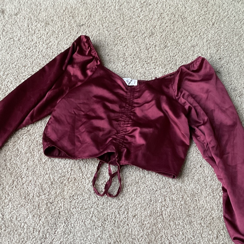 Hippie Rose Burgundy Satin Blouse